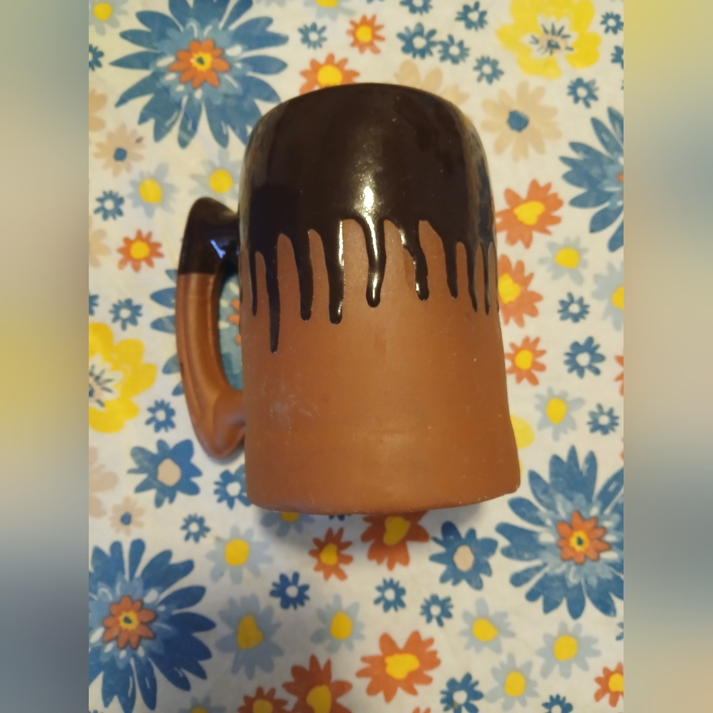 Rich Brown and Black Drip Design Pottery Ceramic Mug